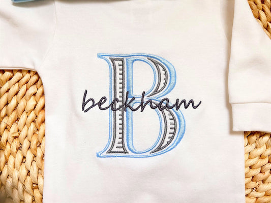 Personalized Baby Boy Outfit Romper Hat Booties